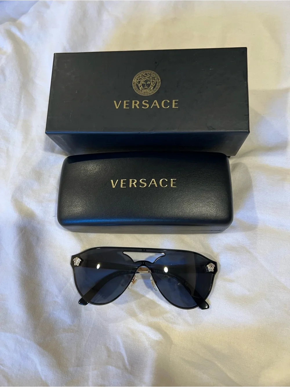 Versace Sunglasses VE2161 (gold/black Medusa shield/visor style)